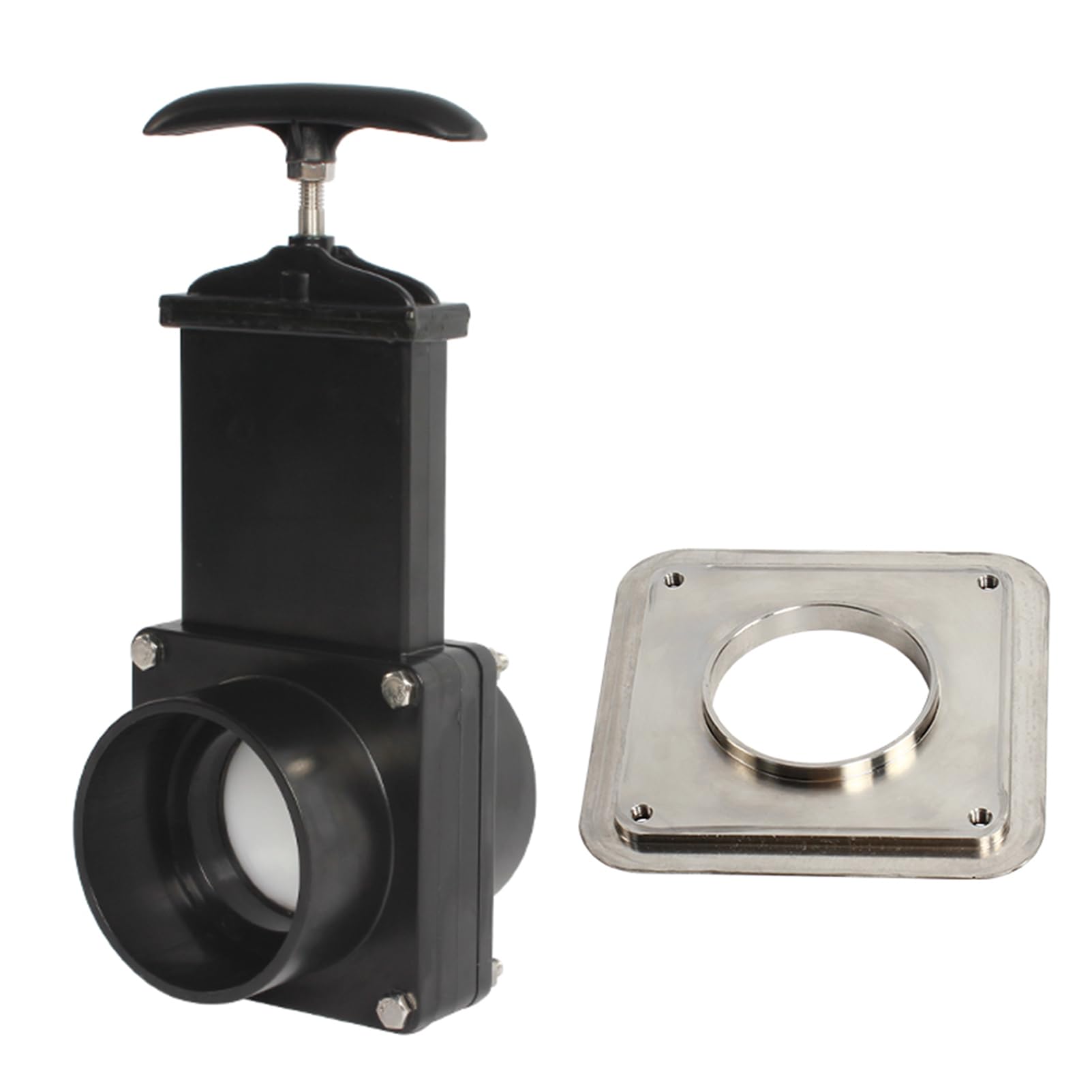 63mm (2.48”) RV Manual Control Plastic Gate Valve Water Gate Valve Durable Flow Body with Metal Handle Flange for Caravan Trailer Motorhome