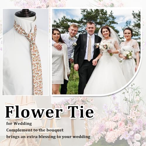 Image of Luckyvestir Ties for Men, Sage Green Cotton Floral Tie 2.76 inch Flower Printed Men's Neckties for Wedding /Groomsmen /Suit /Party