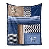 Ambesonne Letter H Throw Blanket, Gradient Colors and Curvy Leafs Stylish ABC with Abstract and Modern Art, Flannel Fleece Accent Piece Soft Couch Cover for Adults, 70' x 90', Night Blue Eggshell