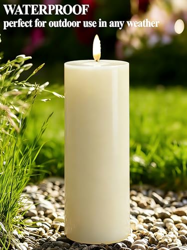 Image of Gmnee 4 inchx8 inch Outdoor Waterproof Flameless Candles with Remote Timers Plastic | Extra-tall, Extra-large, Battery Operated Candles, LED Candles, Electric Fake Pillar Candles for Patio Decor (Ivory)