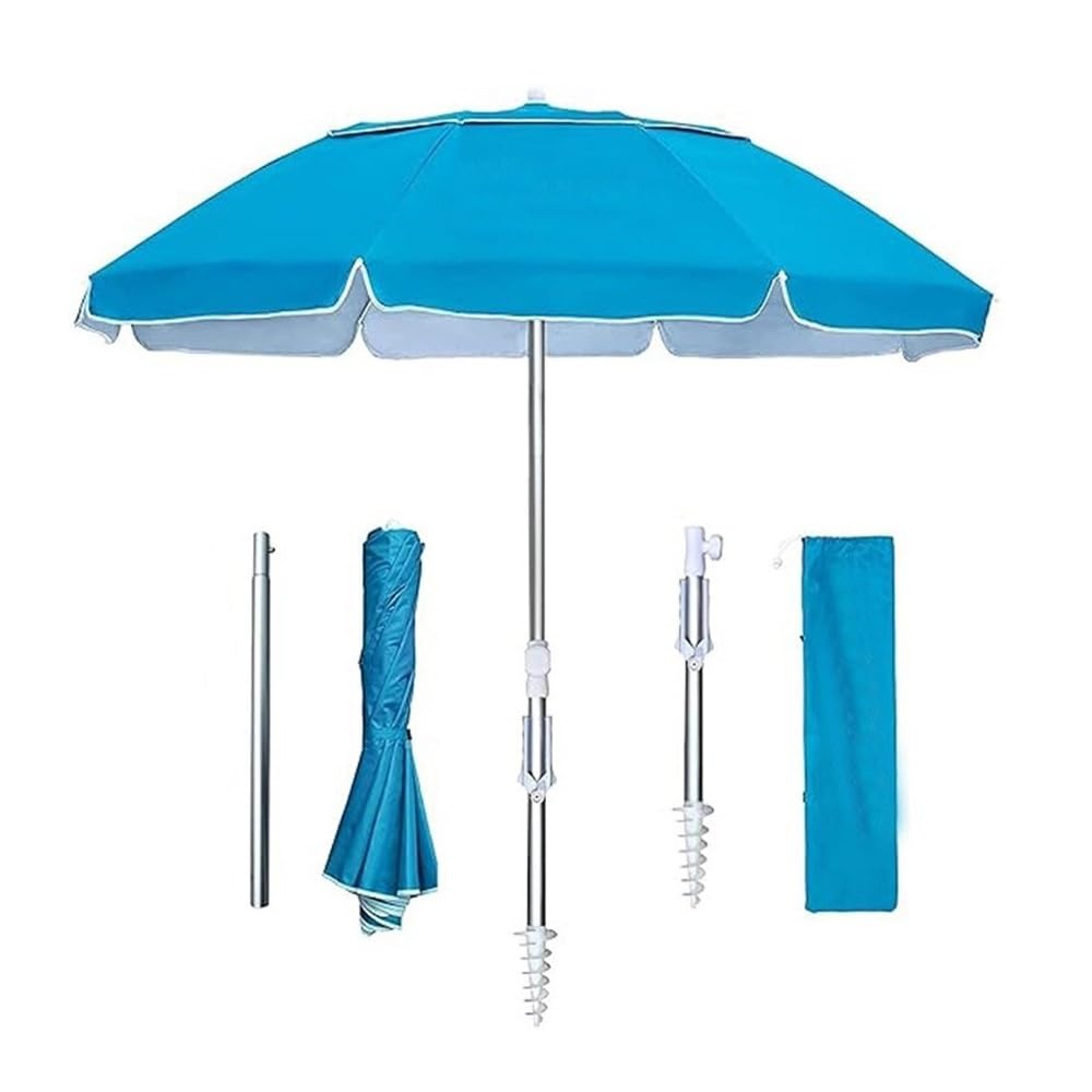 Strandschirm mit Sand Anker Ø 200cm, Sonnenschirm Portable knickbar, Tragetasche UV-Schutz 50+ für Strand Pool Garten(Blue Lake)