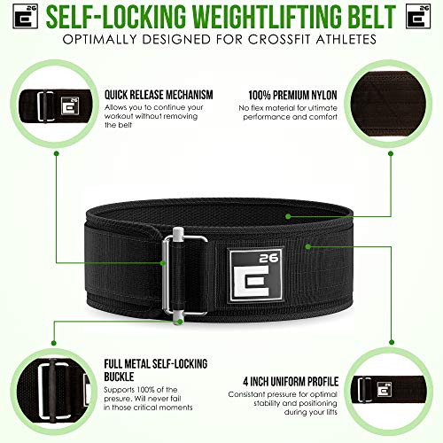 Element 26 Self-Locking Weight Lifting Belt | Premium Weightlifting Belt for Serious Crossfit, Weight Lifting, and Olympic Lifting Athletes (Extra Small, Black) - Thumbnail 6
