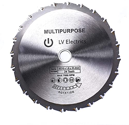 TCT Lame de scie circulaire à bois 210 mm 25,4 mm 24 dents Disque de coupe pour tous les types de scies circulaires Festool Bosch Makita DeWalt Evolution etc Cover