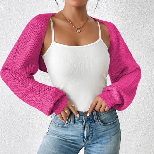 Image of Durio Women Y2K Bolero Shrug Long Sleeve Knit Cropped Cardigan | Stretchy Open Front Sweater with Drop Shoulders, Versatile Style Suits Casual Daily Wear, Travel, Party & Festival Outfits
