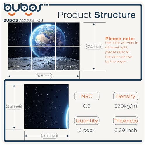 BUBOS 6 Pack Art Acoustic Panels Soundproof Wall Panel,70.8X47.2 Inches Large Sound Absorbing Panel,Self-Adhesive Decorative Acoustical Wall Panels, Acoustic Treatment for Home Office（Earth）