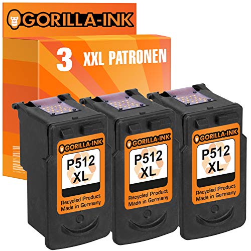 Gorilla-Ink - Cartuchos de tinta para Canon PG-512 XL (3 unidades, 40 ml, XXL), color negro
