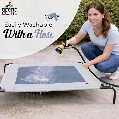 Image of Medium Elevated Cooling Dog Cot Bed with High-Strength Powder Coated Steel Frame, Breathable Mesh, Rust-Proof, Easy to Clean, for Indoor /Outdoor Use- 36 X 22 X 7 Inches, Grey