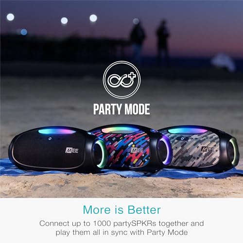 Image of MEE Audio PartySPKR Bluetooth Wireless Speaker, Powerful 60W RMS Stereo Sound, 2 Subwoofers, Dynamic LED Lighting, Party Mode for Connecting 100+ Portable Speaker for Indoor & Outdoor Use, Black