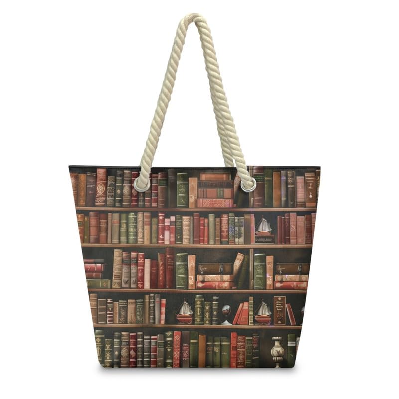 Books Theme Tote Bag Women Large Canvas Totes Purse, Reading Lover Zipper Hobo Satchel Handbag Foldable Travel Bags