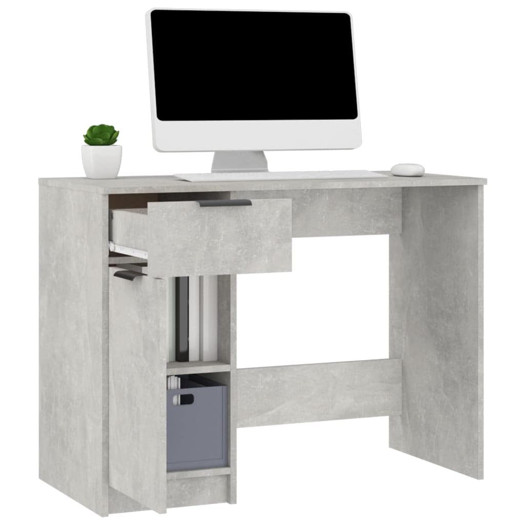 Scrivania 100x50x75 cm Legno Lavorato Grigio Cemento con Cassetto e