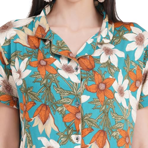 Image of Women's Pure Cotton Top & Pyjama Set - Printed Nightwear and Loungewear, Comfortable Night Suit for Sleep and Relaxation