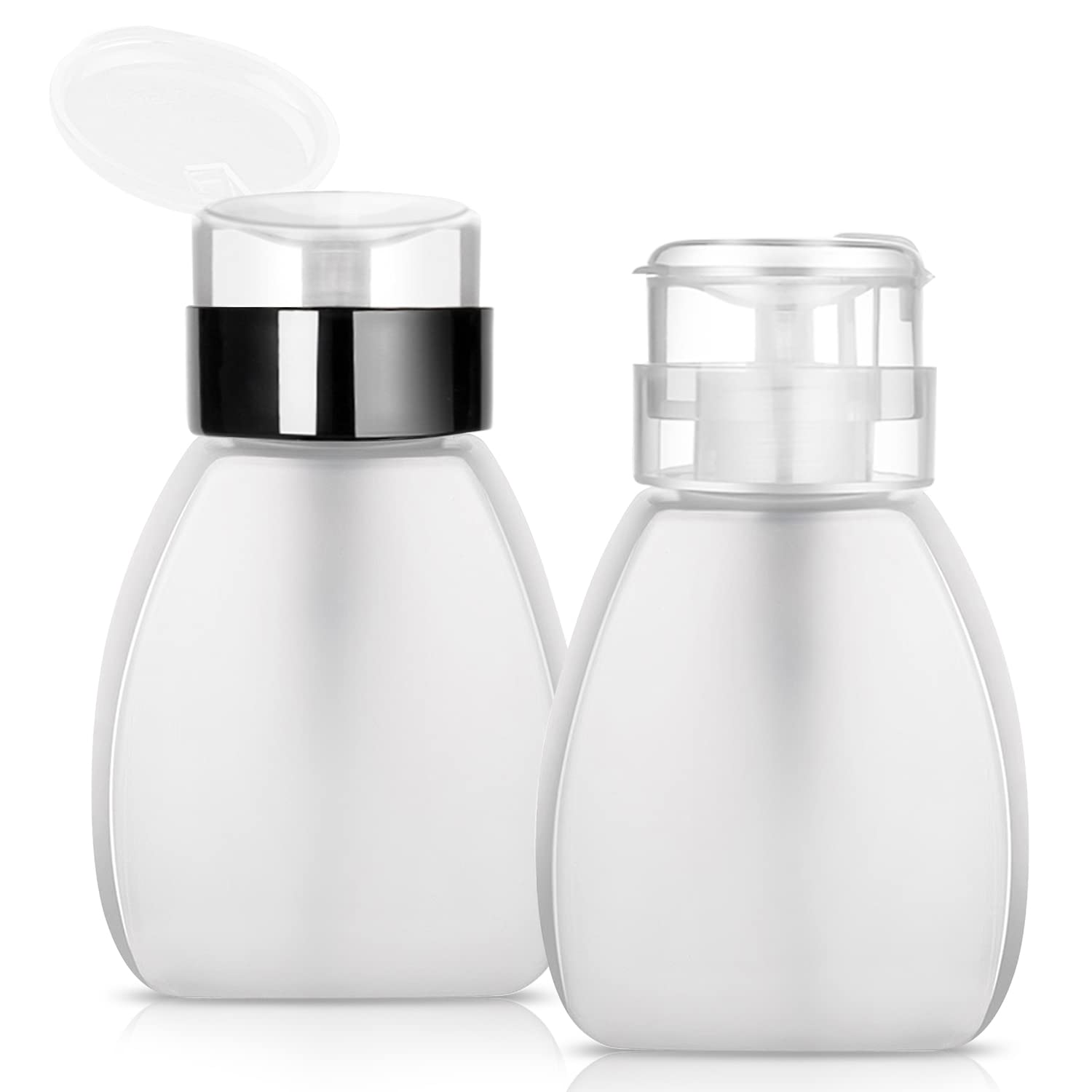 2 Pack 250ml/8.3oz Push Down Pump Dispenser Empty Plastic Lockable Nail Polish Remover Pumping Bottle Container with Flip Cap for Nail Polish Makeup Remover Liquid Alcohol-image-31