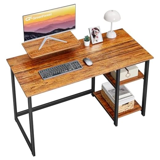 GreenForest Home Office Computer Desk with Monitor Stand and Reversible Storage Shelves,47 inch Modern Writing PC Work Table,Easy Assembly,Walnut
