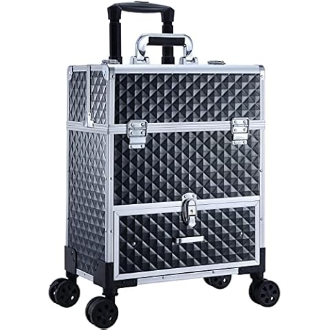 Adazzo Professional Rolling Makeup Case for Makeup Artists Multi-functional Cosmetic Train Case Large Storage Case for Nail Technicians Cosmetology Case with Compartments for Hairstylist Cover
