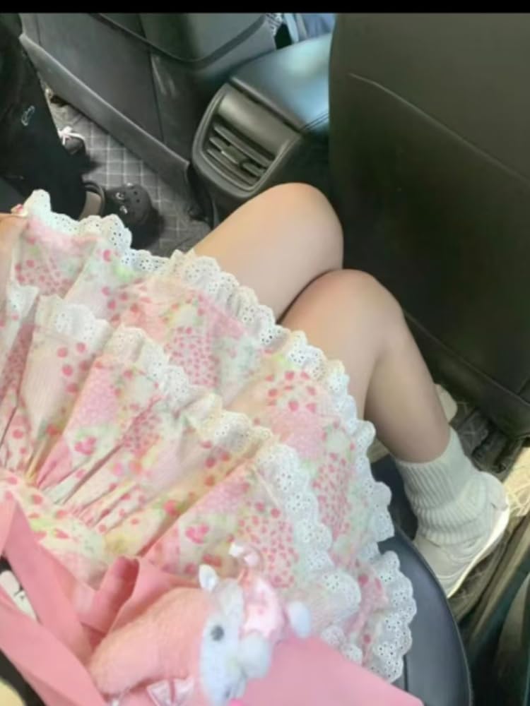 Women's Kawaii Skirts 2000s Vintage Y2k Clothing Pink A line Slim Lolita Mini Lace Skirts Sweet High Waist - Image 5