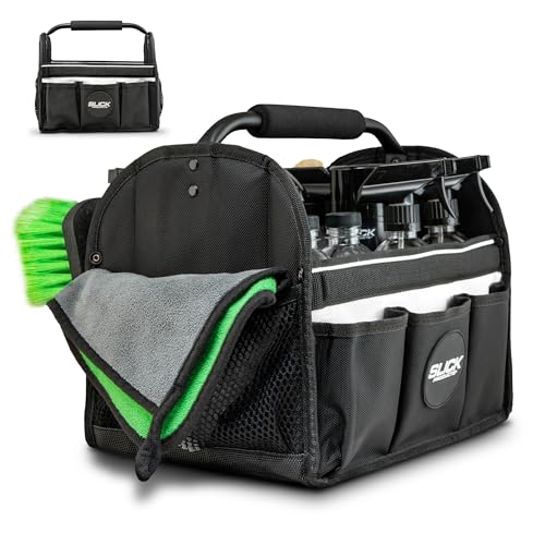 Slick Products Mobile Detailing Storage Caddy – Car Wash Organizer Tote for Detailing Supplies, Tools & Cleaning Products – Heavy-Duty Portable Storage with Carry Handle