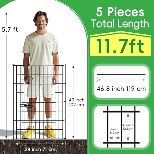 ARIFARO Dekorative Gartenzaun 5 Panels Gesamtlänge 3,5m (101cm H x 71cm B) Keine Graben Tier Barriere Fechten mit 4 Paneelen + 1 Tor, Haustier Zaun Metall Panel Grenze für Kaninchen, Hof, Patio