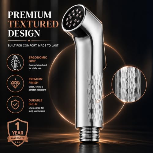 Image of Flux Self-Cleaning Health Faucet for Toilet | Anti-Clog Jet Spray with Red Cleaning Pins | ABS Chrome Finish Bidet Sprayer | Extra Long Body, Anti-Clog nozzles | Gun Only | health faucet for home