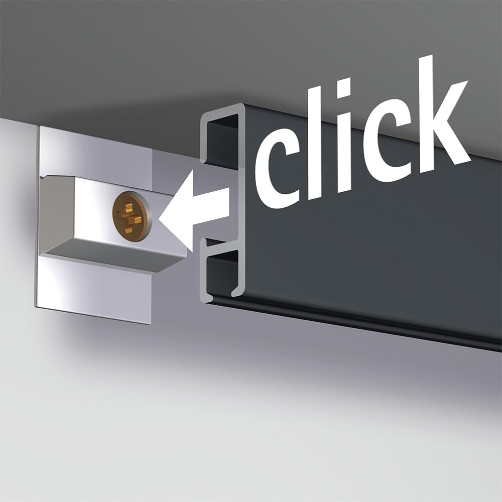 Artiteq Click Rail - Sistema di sospensione per pittura, 200 cm, nero, set completo con fili trasparenti, ganci e materiale di fissaggio, portata 30 kg p/m