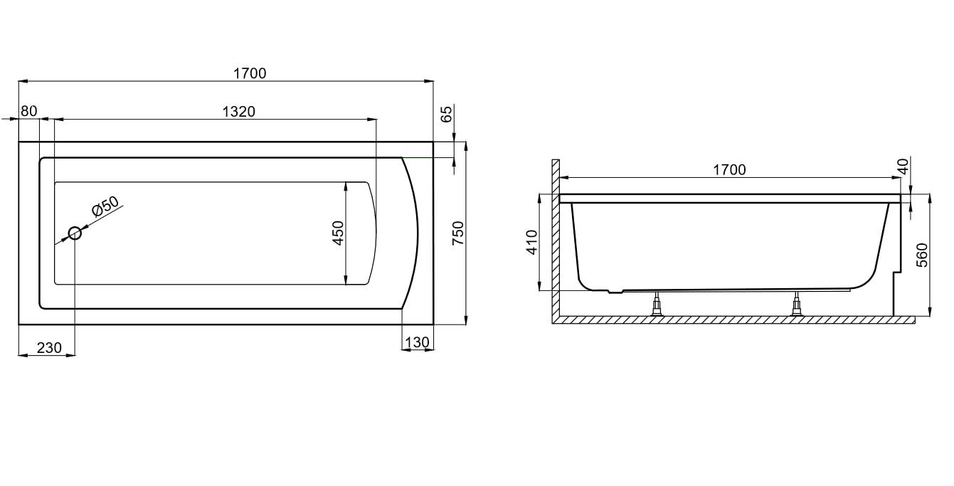 VBChome Badewanne 170x75 cm Weiß Acryl Schürze Wannenträger Styroporträger Siphon Rechteckig Wanne Abfluss Design Modern Ablaufgarnitur in Chrom Badewanne mit Wannenträger
