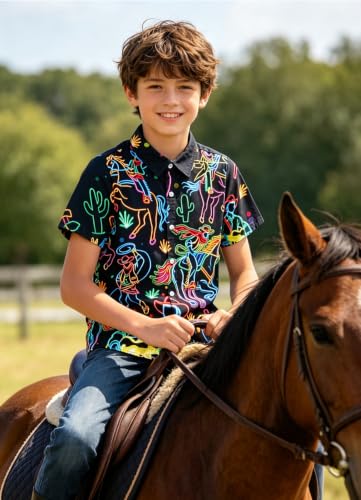 Image of uideazone Boys Hawaiian Shirts Novelty Printed Funky Short Sleeve Button Down Shirt Kids Aloha Luau Shirt 7-14T