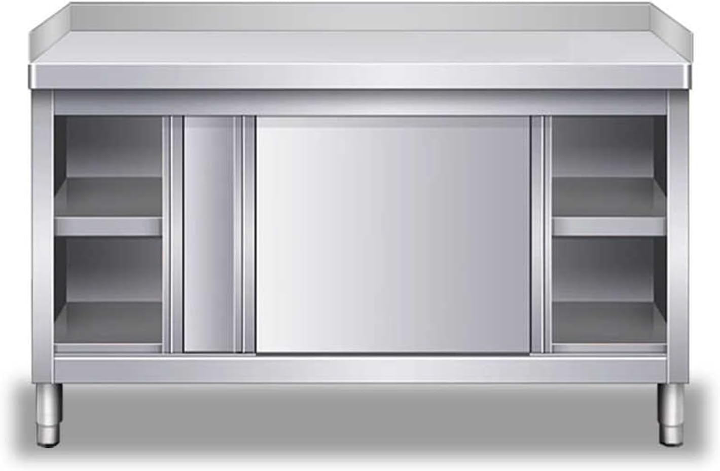 Stainless Steel Work Table Cabinet - Heavy Duty Commercial Kitchen Food Prep Table with 2 Sliding Doors and Adjustable Legs for Restaurants and Hotels