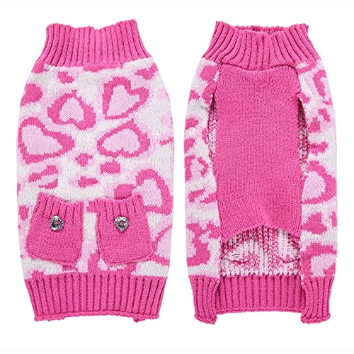 KUTKUT Dog Winter Sweater, Heart and Pocket Pattern Stretchable Knitted Warm Turtleneck Winter Warm Pullover for Medium Dogs (Size: XL, Adjustable Chest: 60cm - 68cm) (B09H2MN71P) Amazon Price History, Amazon Price Tracker