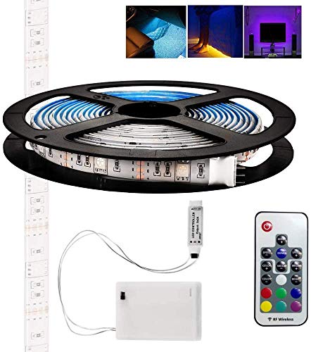 2 m RGB-LED-Lichtbänder, batteriebetriebene wasserdichte RGB-LED-Lichtbänder Flexible Seilleuchten, farbwechselnde Lichtbänder mit Batterie-Netzteil und 24-Tasten-Fernbedienung Cover