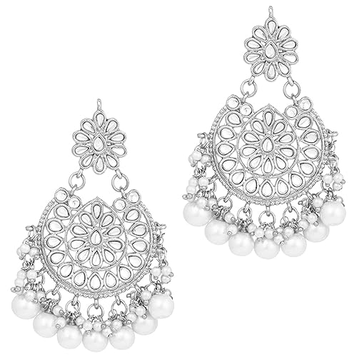 Image of Peora Kundan & Beads Studded Necklace Earrings & Maangtikka Set Ethnic Jewellery for Women & Girls