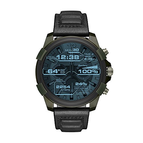 Diesel On Men's Full Guard Stainless Steel IP and Leather Smartwatch, Color:...