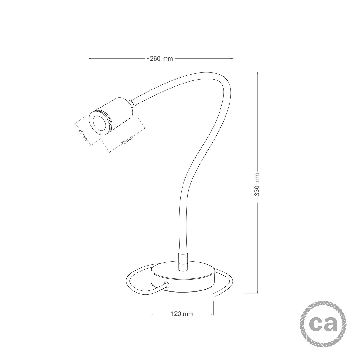 creative cables Table Flex GU1d0 - Lámpara de mesa articulada con mini foco LED y enchufe de 2 pines, con bombilla, cobre satinado