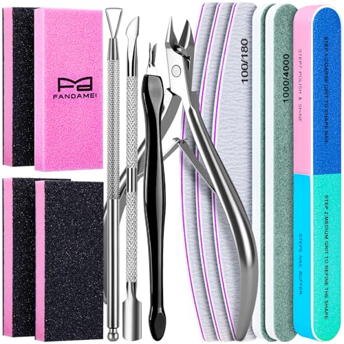 FANDAMEI Nail Files and Buffers, Nail Kit, Nail Care Kit, 14PCS Nail Buffer and Shine Kit, Cuticle Kit with Cuticle Trimmer and Cuticle Pusher, Manicure Kit for Women, Nail Stuff for Nail Prep
