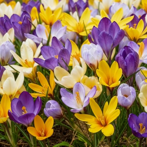 Crocus Bulbes Botaniques Collection Économique - 100 Bulbes de Fleurs à Planter Exterieur - Plantes Vivaces Exterieur - Rustique - Naturelle Plantes (pas de graines, non artificielle)