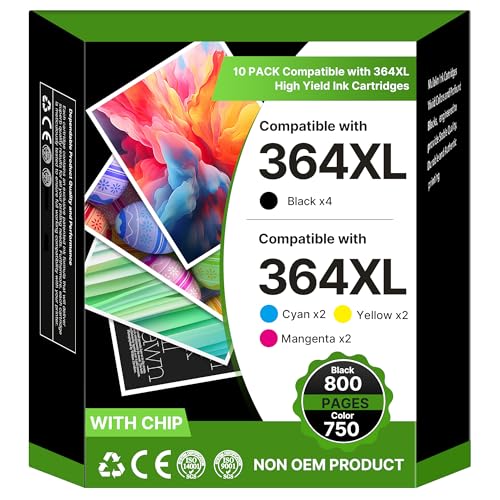 Washope 364XL Kompatibel für HP 364 Druckerpatronen für HP Photosmart 5520 Druckerpatronen Deskjet 3520 3522 3524 Patronen officejet 4620 4622 (10er-Pack)
