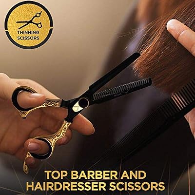 Professional Hair Cutting Scissors Set 6.5 Inch- Handmade Japanese Stainless Steel, Includes Barber Scissors,Tweezers, Razor, 10 Blades, Comb, 2 Hair Clips & Cleaning Cloth.