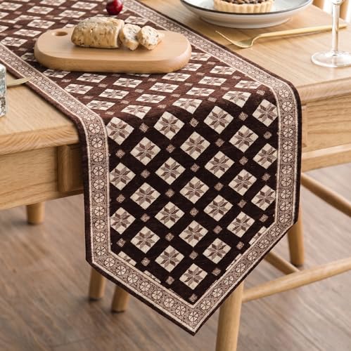 Image of Premium Dining Table Runner | Washable Farmhouse Style Heat Resistant Table Cover for 4 & 6 Seater | Elegant Home & Coffee Table Decor | Soft Viscose Rayon & Cotton | 13x72 Inch | Coffee