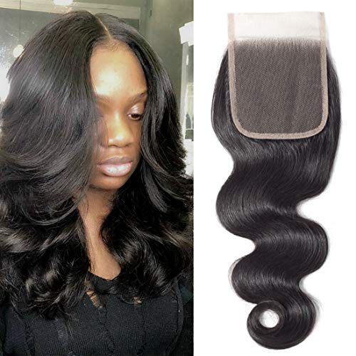 YYONG 4X4 Lace Closure Human Hair Free Part Brazilian Body Wave Closure 100% Unprocessed Human Virgin Hair Weave Swiss Lace closures Natural Color 14 Inch