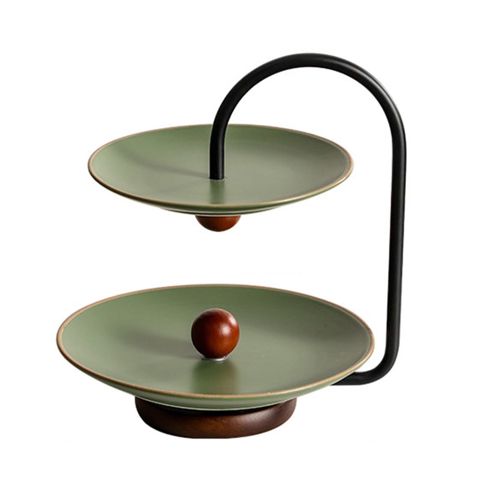 XCSDEW Ceramic Fruit Rack,Floor-standing Green Shelf,Double-layer Snack ,Wrought Iron Support,Suitable for Hotel Lobbies
