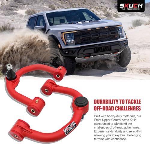 2-4" Lift Upper Control Arms for 2004-2020 Ford F150, Tubular Control Arms Replacement OEM Factory Arms, PU Bushing, 2 Replacement Ball Joints, Wrinkle Red by SKUCH 4X4 ACCESSORIES - Used condition - Image 4