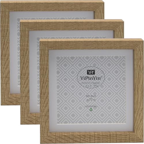 Image of 6x6''(15x15cm) Square Wood Photo Frames Set Of 3 with Acid Free Mount for 5×5" Photo,Boxed Garllery 13x13cm Picture Frame,15x15cm Square Frames For Wallmounted & Desk Top