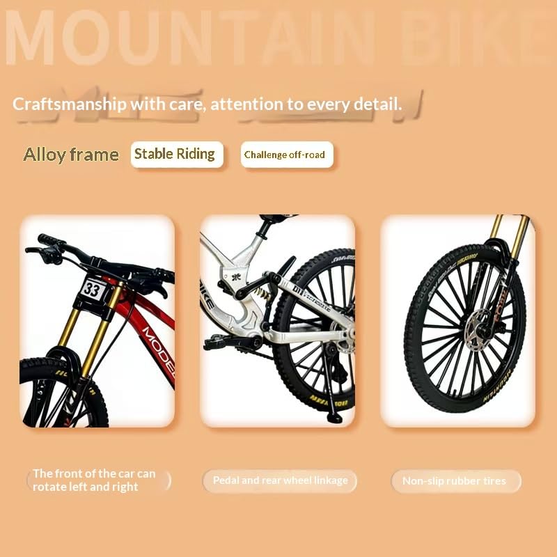 Bicicleta de montaña de metal 1:10 miniatura de colección con suspensión para decoración 6