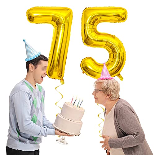 Maigendoo Jumbo 75 Number Balloon 40 Inch Large Digit Balloons Huge Helium Balloon Foil Mylar Balloon with Swirl Decorations for 75th Birthday Party Graduation Celebration Anniversary Event, Gold by Maigendoo - Used condition - Image 3