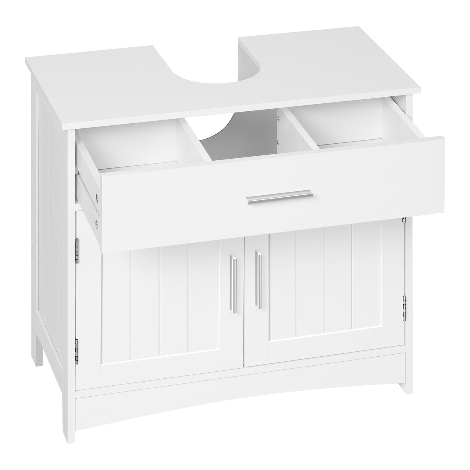 EUGAD Waschbeckenunterschrank, Badezimmerschrank mit Schubladen, 2 Fächer hinter Tür, verstellbare Ablage, Badezimmer Unterschrank, Waschtischunterschrank weiß, 60x60x30 cm