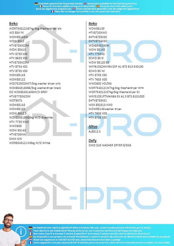 DL-pro Maniglia Per Porta Lavatrice Beko 2839780300 – Ricambio Nero, Plastica, 180x59x34 Mm