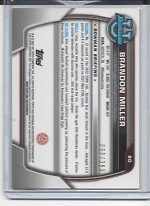 Brandon Miller 2023 Bowman Chrome 1st Univ Mini Diamond Refractor Rc /399 - Football Cards