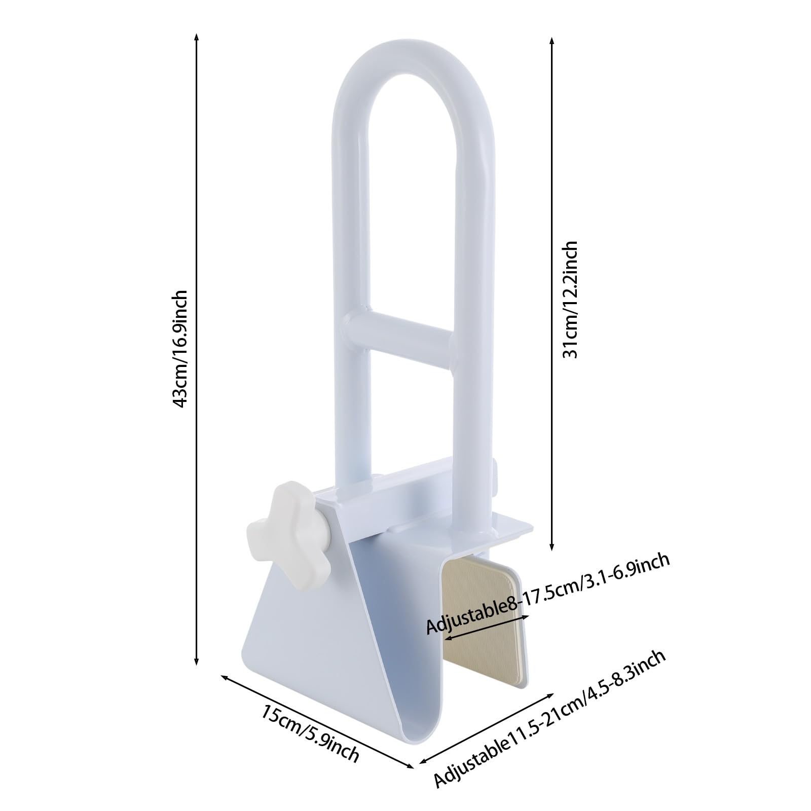 Uchwyt do wanny dla seniorów, uchwyt do wanny, bez wiercenia, regulowana szerokość, podnośnik do wanny o grubości ścianki 8-17,5 cm, biały