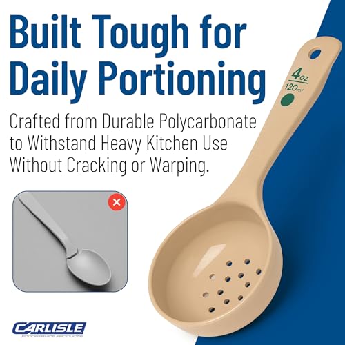 Image of Carlisle FoodService Products Measure Miser Plastic Perforated Measuring Spoon with Short Handle, Beige, 4 oz (Pack of 12)