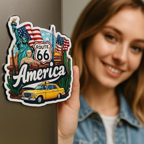 Image of Naxon America Country Theme Wooden Fridge Magnet (3x3 Inch) - Stylish Souvenir Gift | USA Travel Decor for Kitchen, Home & Office | Pack of 1 | Perfect Souvenir Gift | Fridge Magnet