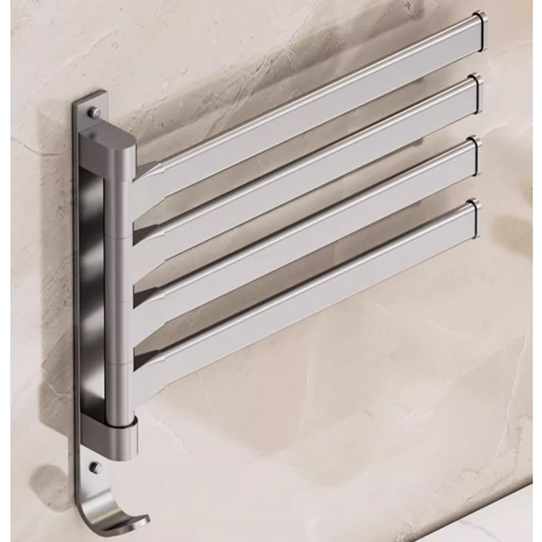 Toallero Pared Giratorio Toallers De Baño Pared Toallero De Barra con Gancho Rotación 180° Montaje En Pared con 4 Barras Aleación Engrosada Acabado Pulido White-2Bar