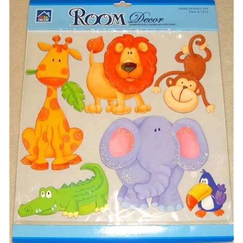 e-baby-store 3D 3 Dimensional Jungle Animal Wall, Furniture Stickers For Nursery, Childrens, Baby, Childs, Kids, Boys, Girls Bedroom, Playroom. Decals, Stickarounds, Murals, Wallpaper, Adhesives Cover